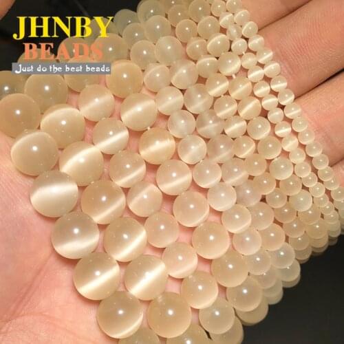 JHNBY Light champagne Cats Eye Stone 4~12MM cymophane Spacers Loose beads for Jewelry making DIY bracelets necklace accessories