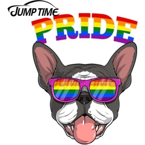 JumpTime 13 x 6.8cm For Gay Pride Boston Terrier Dog with LGBT Rainbow Sunglasses Auto Decal Fashion Animal Pet Car Stickers