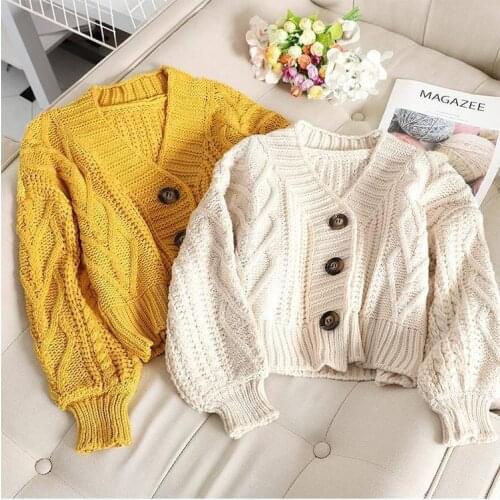 Women Short Cardigan Knitted Sweater Autumn Winter Long Sleeve V neck Jumper Cardigans Casual Streetwear Fashion Pull Femme