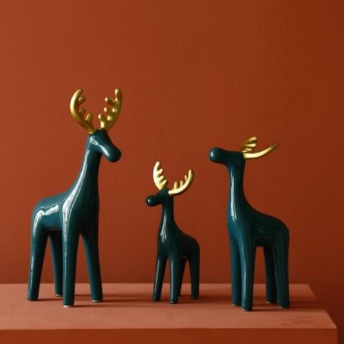 NORDIC DARK GREEN MORANDI GOLDEN ANTLERS DEER CERAMIC ORNAMENTS LIVING ROOM DINING ROOM PORCH MODEL ROOM DESIGN EXHIBITION