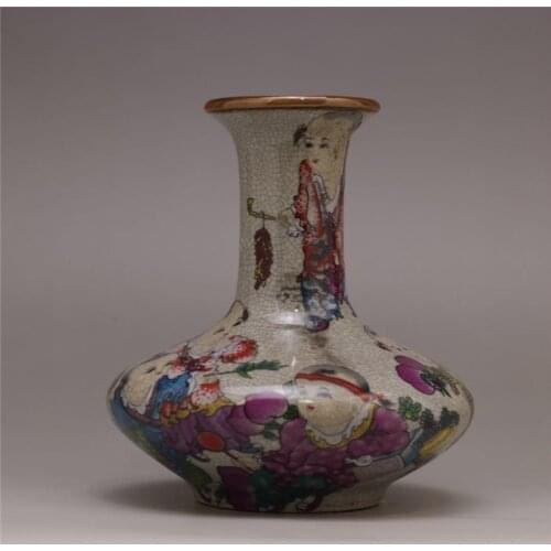 Chinese Old Porcelain Ornaments Pastel Cracked Glaze Vase Flower Bottle Home Decoration