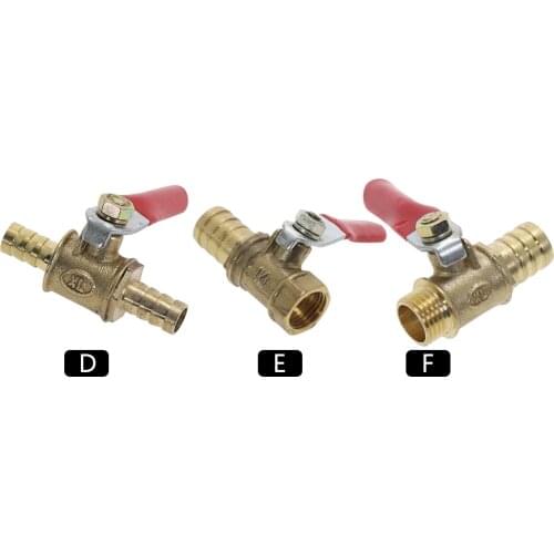 Brass Shutoff Ball Valve 6-12MM Hose Barb Inline Water Oil Air Gas Fuel Line Pipe Fittings Pneumatic Connector Controller Handl