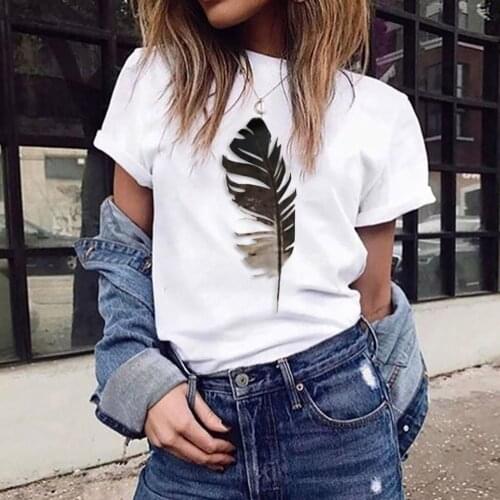 Summer Womens Shirt Short-Sleeved Tshirt O-Neck Vintage 3d Feather Print Shirts Loose Casual Tshirts Tops 2021 футболка женская
