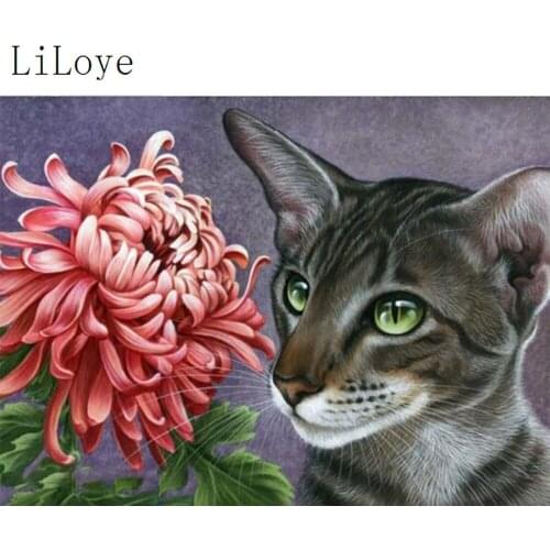 LI LOYE 5D Diamond mosaic Peony and cat Embroidery with diamond craft Icon needlework DIY diamond painting picture Gift FZ374