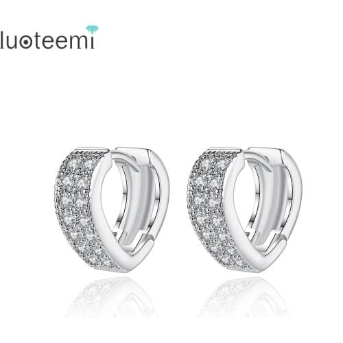 LUOTEEMI Unique Style Heart Shaped White Gold-Color AAA Tiny Cubic Zirconia Stone Bridal Earrings for Women Wedding Jewelry