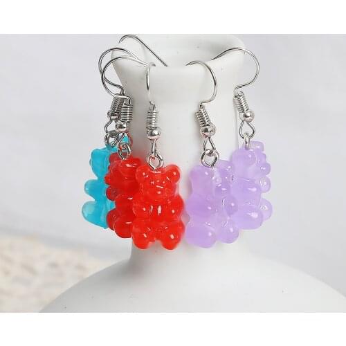 1Pair Cute Colorful Acrylic Transparent Bear Earrings For Cildren Girl Jewelry Accessories Birthday Party Gift Animal Earrings