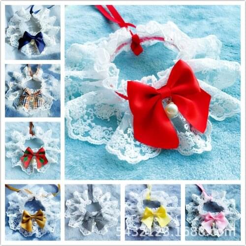 Fashion Cat Dog Neckerchief Pet Cats Kitten Flower Lace Bow Bell Collar Dog Puppy String Bib Necklace Neck Strap Scarf