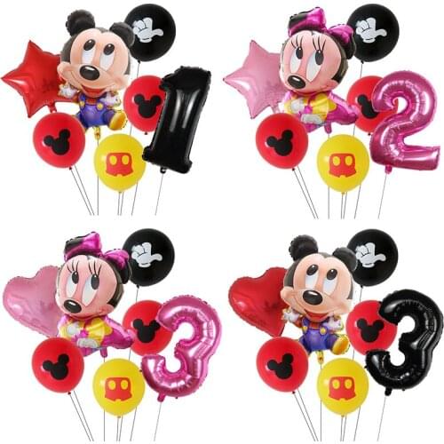 7pcs Cartoon Mickey Minnie Foil Balloons Set Pink Black 30inch Number Globos Baby Shower Kids Happy Birthday Party Decorations