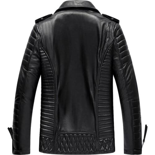 Genuine Jacket Men Quality Sheepskin Leather Bomber Jackets Spring Autumn Motocycle Plus Size 19-215 MF606