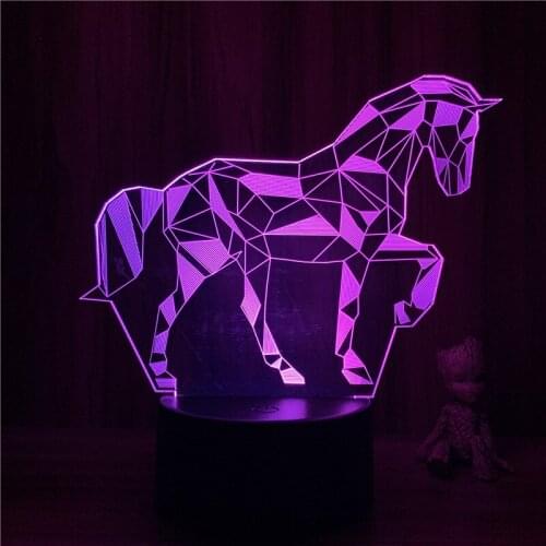 3D Nightlight Chinese Style Jigsaw Horse Animal Figure 7 Colors Touch Optical Illusion Table Lamp Gift Room Decor Light