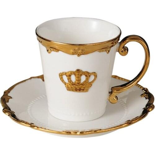 Nordic Style Bone China Coffee Cup Saucer Spoon Set 200ml British Cafe Porcelain Tea Cup Advanced Ceramic Crown Teacup