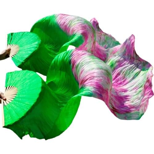 Wholesale 1pc right fans+1 pc left fans 5 size*0.9m(XX"*35") hand painted belly dance silk fan veil, green color mix color