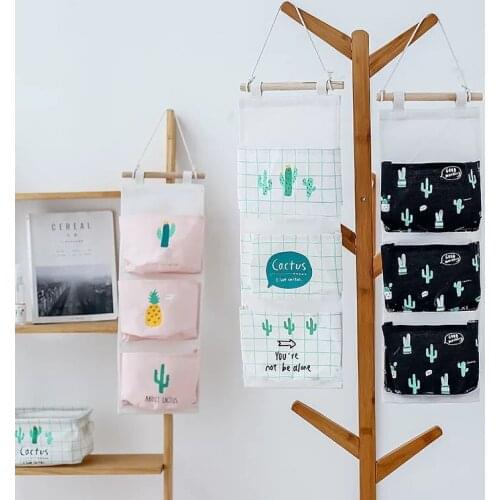 Flamingo Closet Organizer linen Underwear Storage Bag Womens Cosmetic Makeup Bathroom Organizer Door Wall Hanging Bags