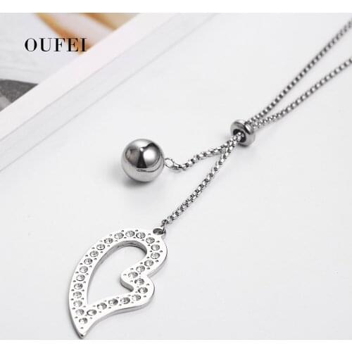OUFEI Heart Necklace Fashion Jewelry Stainless Steel Pendant Long Crystal Necklace Chain Personalized Jewelry Gift 2019 New