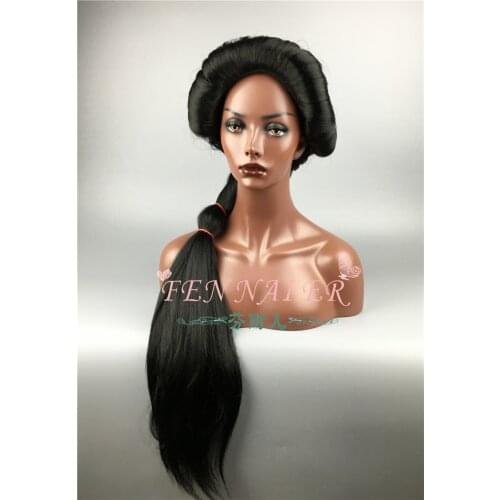 Anime Cosplay Wigs Jasmine princess Long Black Wig Synthetic Hair Heat Resistant + Wig Cap