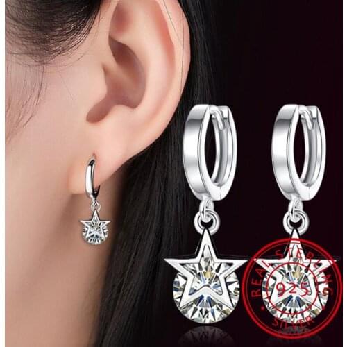 Simple Luxury Fashion 925 Sterling Silver Sparkling Zirconia Star Drop Earrings For Women brincos pendientes de prata S-E281