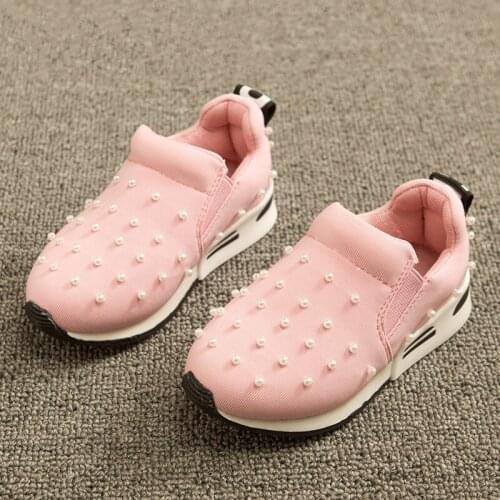 J Ghee Korean Design Girls Sports Shoes Breathable Slip-on Soft Bottom Running Shoes With Pearl Sweet Kids Shoes 21-30