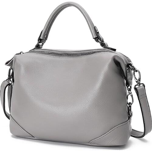 Medium Boston Bag, Womens Genuine Leather Handbag, 100% Natural Cowhide, Real Cows skin Female Cross body bag A413