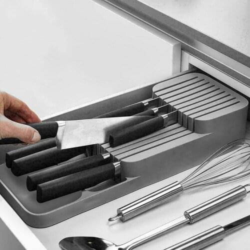 Universal Kitchen Knife Rack Holder Tray Cabinet Utensil Tableware Separator Tool 2-Tier Knife Storage Rack Organizer Plastic
