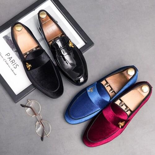 Spring Men Shoes Velvet Smoking Slippers Custom Handmade Shoes Big Size Fashion Suede Embroidery Mens Street Style Red Loafers