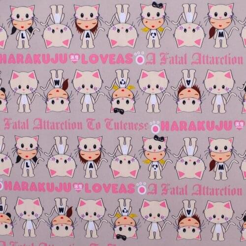 230T Polyester/PVC coated Waterproof Fabric for bag,- Lovely cats on light grey background (width=140cm)