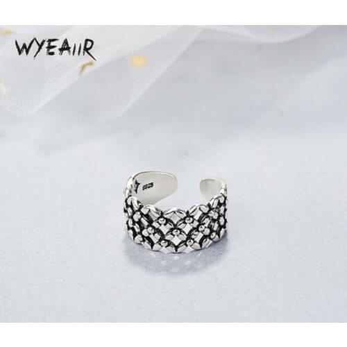 WYEAIIR New Retro Creative Copper Money Personality Simple 925 Sterling Silver Female Resizable Opening Rings