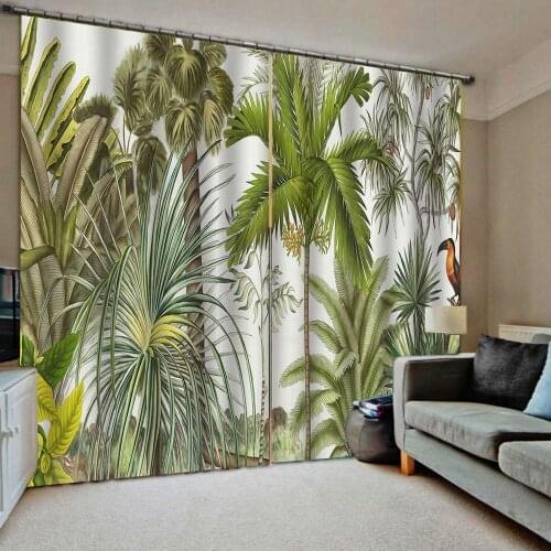 Green stereoscopic curtains 3D Curtain Luxury Blackout Window Curtain Living Room green leaf curtains