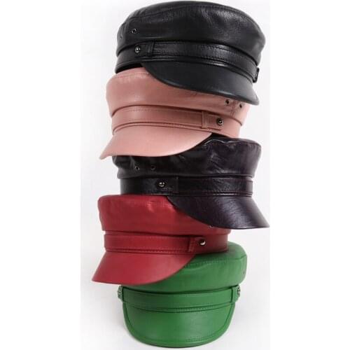 Ladies women genuine real leather hat