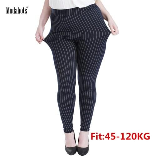 Plus Size Women Leggings 5XL Faux Denim Jeans Jeggings Black Vertical Stripes Legging Large Stretch Skinny Pencil Pants Femme