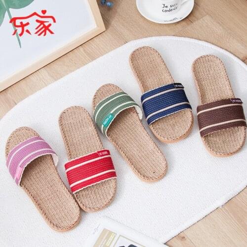Womens Fashion Anti-Slip Linen Slippers Home Indoor Floor Sweat-Absorbent Shoes Ladies Breathable Beach Slides Flax Sandals