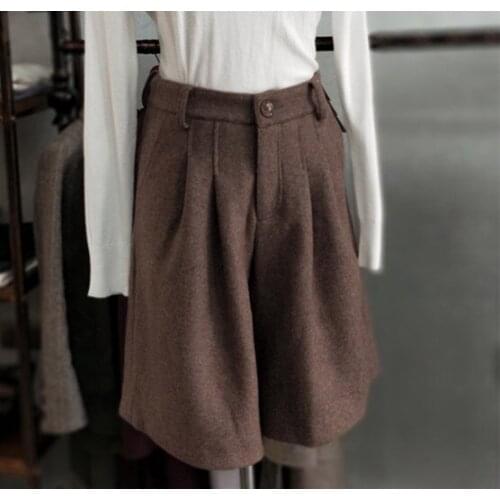 Women Wool Shorts Winter Female British Knee Length Woolen Casual Pants Boot Pants Wide Leg Shorts New Guesod