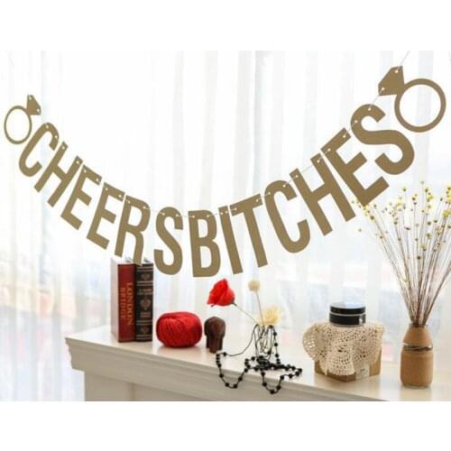 Gold/Sliver Cheers Bitches Banner Garland Wedding Bridal Shower Bachelorette Party Girls Night Hen Party Bunting Photo Props