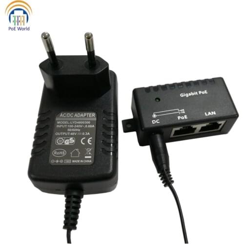 1 Port Gigabit Wall Mount Power over Ethernet PoE Injector Mode B Included Power Supply 48v 15w