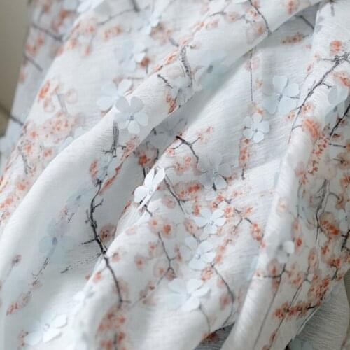 1Yard Plum blossom 3D flower chiffon embroidery fabric ,diy skirt dress clothes material,patchwork cloth