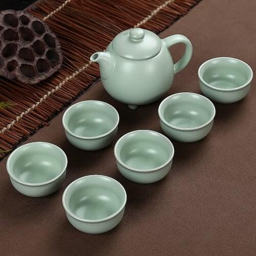 2018 new arrival celadon teapot ceramic tea cup portable travel tea set chinese kung fu tea set drinkware 1pot+6cups