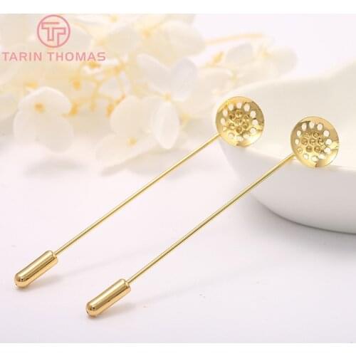 6PCS 72x12MM 24K Gold Color Brass Brooch Pins with Stopper High Quality Diy Jewelry Findings Accessories