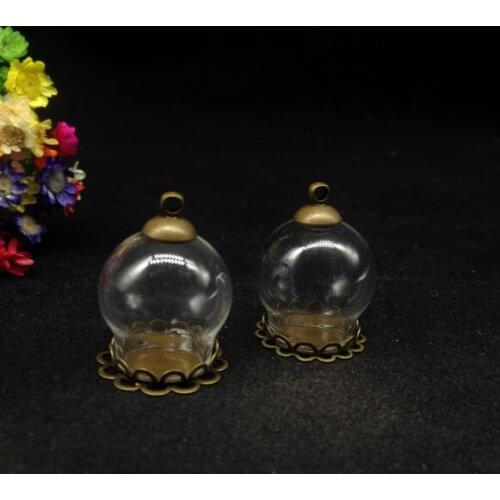 50sets/lot 20*15mmGlass globe with double lace pendant bronze plated bases,Glass Globe Pendant Necklace,glass terrarium jewelry