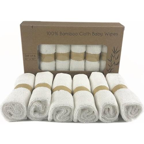 6 Pack/set per box organic premium bamboo Baby washcloths 100%bamboo fiber Natural baby towel Size 10"x10" white color
