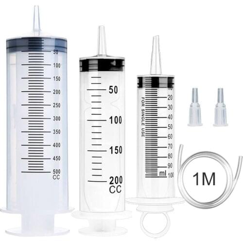 Large Syringe Tubing 100/200/500ML Plastic Syringe With Tube Converter Cap For Liquid Oil Glue Applicator Experiments Industrial