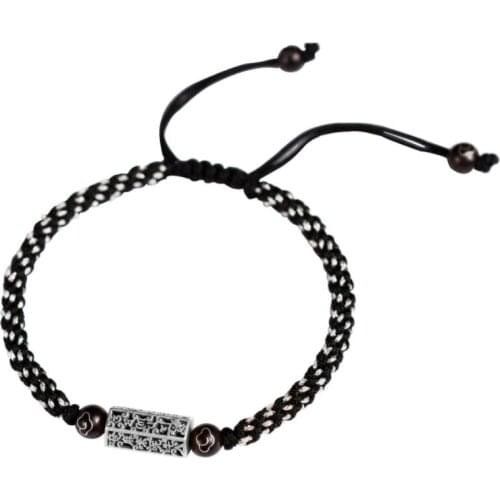 Handmade 925 Silver Tibetan Six Words Proverb Beaded Bracelet Pure Silver Buddhist OM Mani Padme Hum Bead Bracelet Good Luck