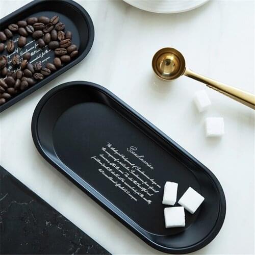 Black Metal Storage Tray Oval Organizer Plate for Ring Jewelry Display Table Afternoon Tea Fruit Cake Dish Photography Prop