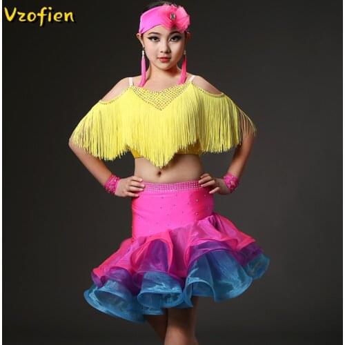 Children Professional Latin Dance Dress for Kids Girls Competition Dancewear Rumba/Tango /Salsa/Cha Cha Stage Performance