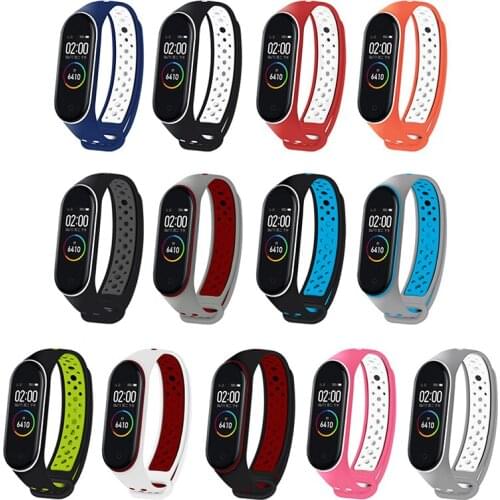 For Mi Band 4 Strap Wrist Strap Round hole Bicolor breathable Replacement Watchbands for Xiaomi Band 43 Sport Silicone Bracelet