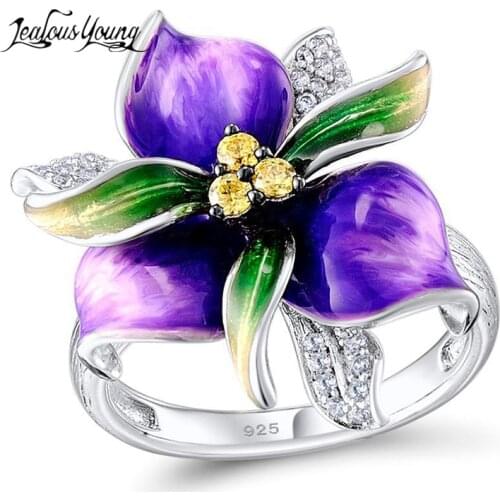 Ethnic Blue Flower Wedding Rings for Women Exquisite Silver Color Zirconia Engagement Ring Jewelry Accessories Gift