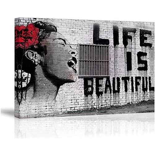 Banksy Graffiti Canvas Wall Art Abstract Street Art Prints Life is Beautiful Motivational Quotes Poster Modern Inspiring Art Pic