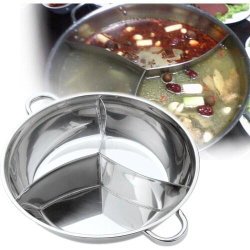 34cm Stainless Steel Hot Pot Three Divided Cookware Induction Little Sheep Pot Hot Pot Ruled Compatible Cooking Winter Party