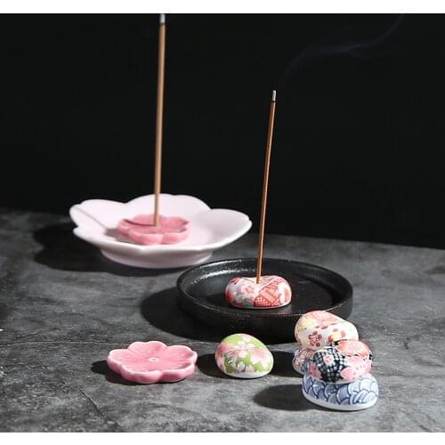 Ceramic Incense Stick Japanese Style Cherry Blossom Broad Bean Incense Holder Chopstick Rest Small Ornament
