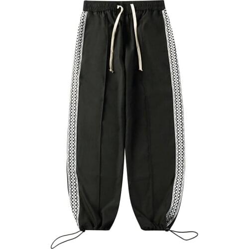China Tide Side String Footwear Mens Tide Hip-hop hiphop Ribbed Footwear Loose-legged Trousers