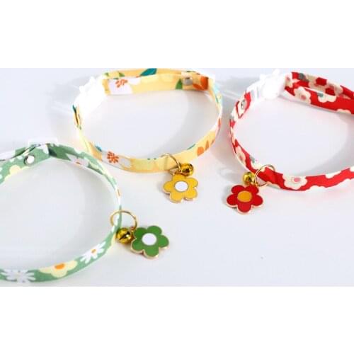 Summer Flower Pattern Cat Collar with Bell Safety Buckle Kitten Necklace Adjustable Puppy Chihuahua Bow Tie Pets Accessories