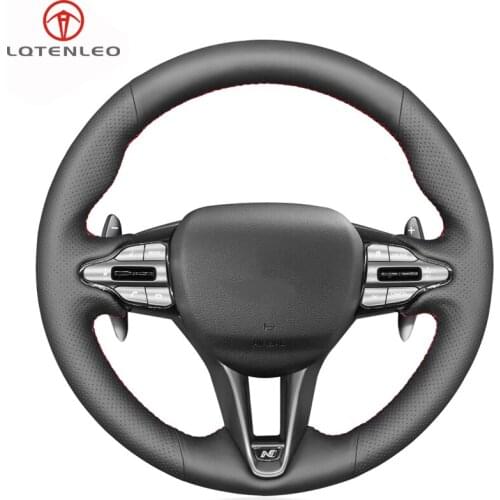 LQTENLEO Black Artificial Leather Hand Sew Car Steering Wheel Cover For Hyundai Veloster N 2019 2020 2021 i30 N 2018 2019 2020